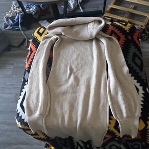 Elegant Cream Knit Dress with Turtle Neck